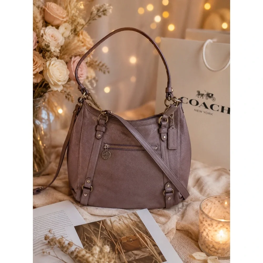 Coach Chelsea Metallic Mauve Leather Hobo Crossbody‎ Bag 17816 Purple Pewter